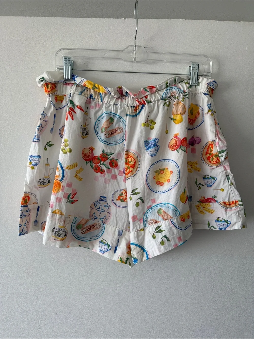 ZARA Food Print Cotton Paperbag Shorts Mediterranean Italian Novelty Large L